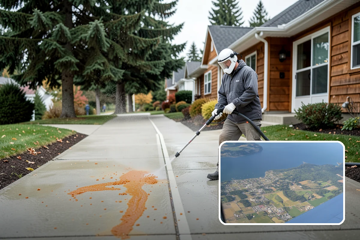 Gutter Streak Removal in Coupeville, Island County, WA - Breaks down bonded tiger-stripe staining that washing can't