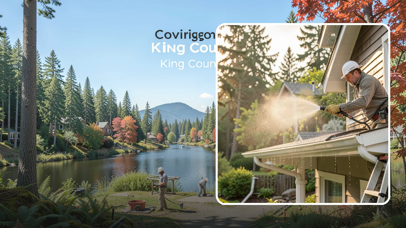 Gutter Streak Removal in Covington, King County, WA - Removal of the dark tiger stripes that streak down gutter faces from years of Northwest rain runoff.