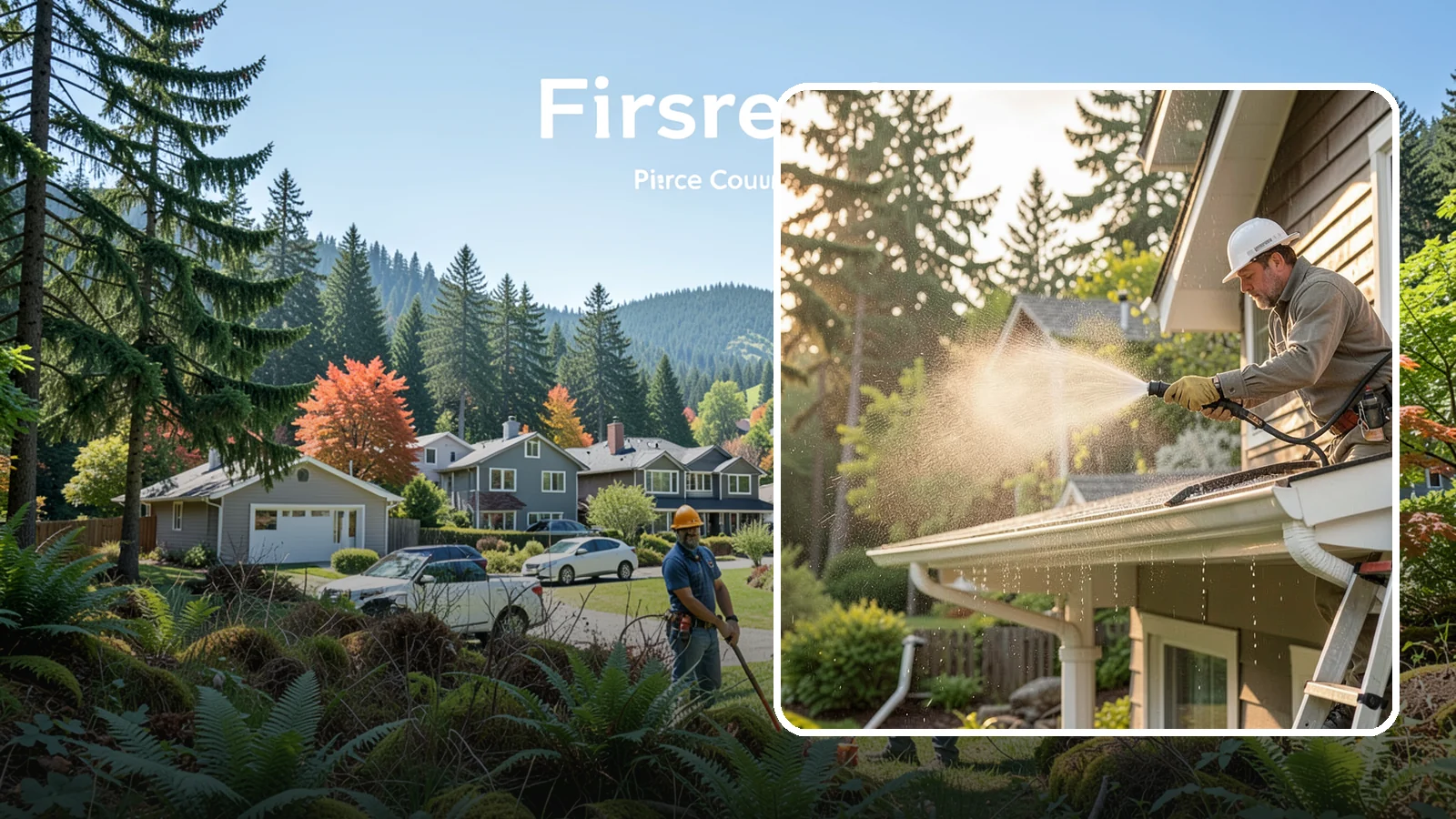 Gutter Streak Removal in Fircrest, Pierce County, WA - Removal of the dark tiger stripes that streak down gutter faces from years of Northwest rain runoff.