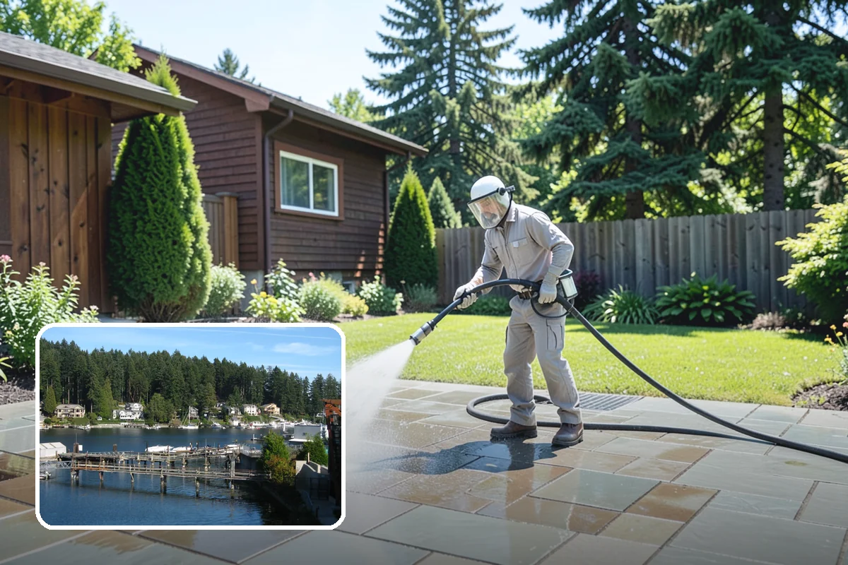 Gutter Streak Removal in Gig Harbor, Pierce County, WA - Breaks down bonded tiger-stripe staining that washing can't