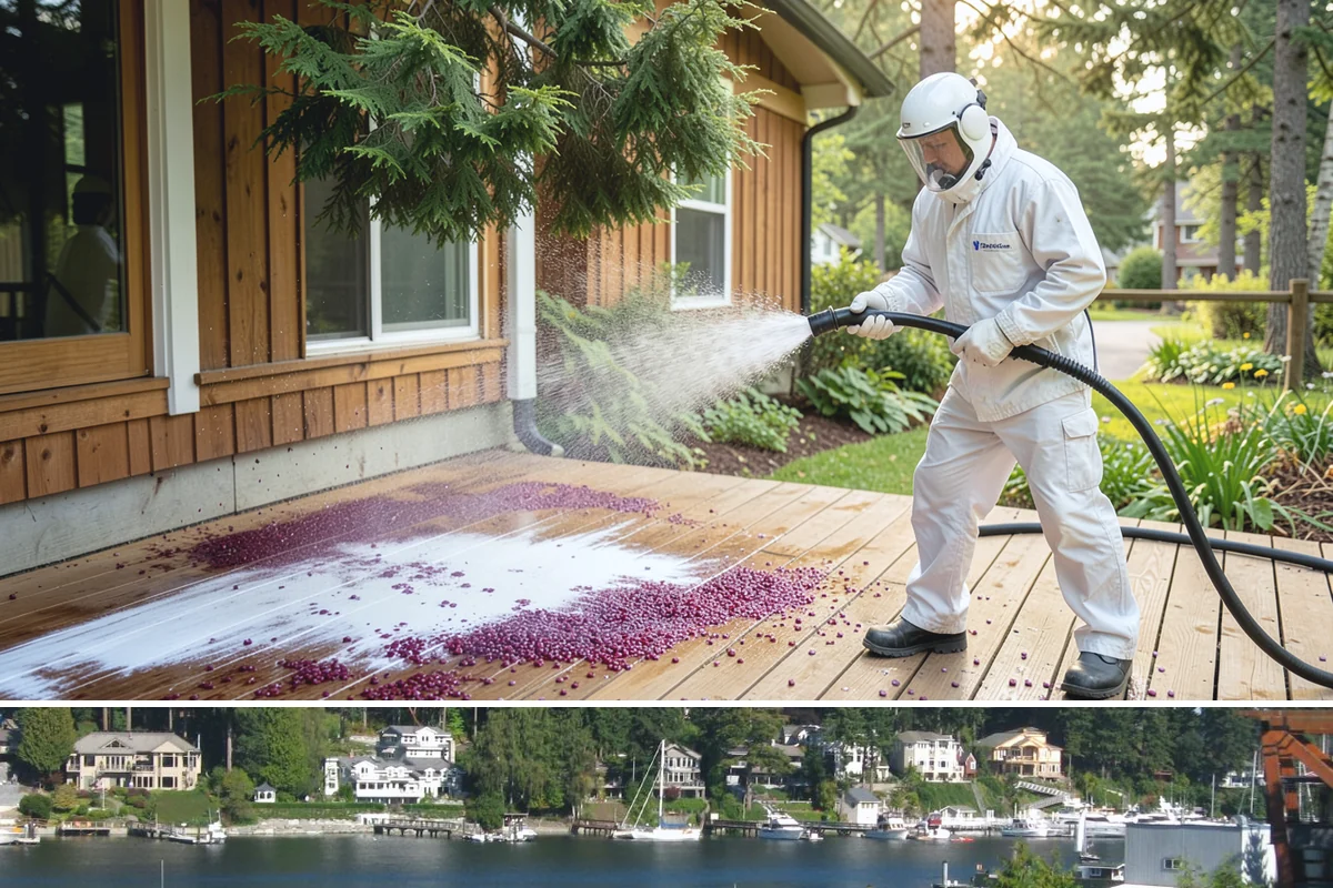 Gutter Streak Removal in Gig Harbor, Pierce County, WA - Tackle tiger stripes in summer when dry weather lets the cleaner dwell and work fully on the stains.