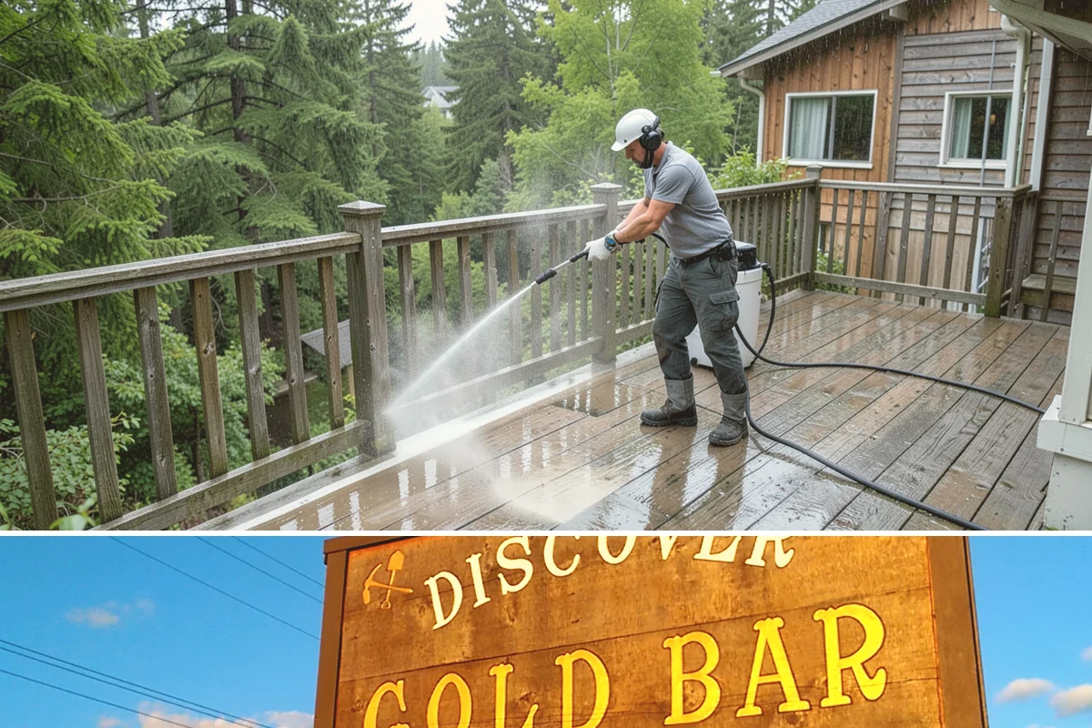 Gutter Streak Removal in Gold Bar, Snohomish County, WA - Tackle tiger stripes in summer when dry weather lets the cleaner dwell and work fully on the stains.