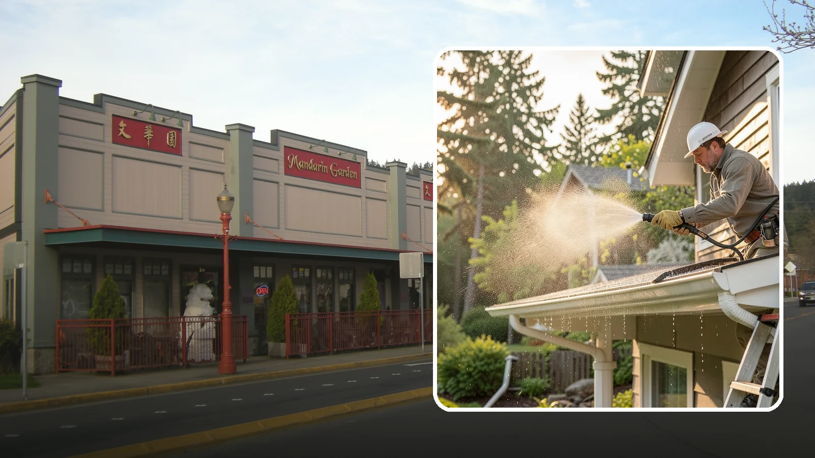 Gutter Streak Removal in Issaquah, King County, WA - Removal of the dark tiger stripes that streak down gutter faces from years of Northwest rain runoff.
