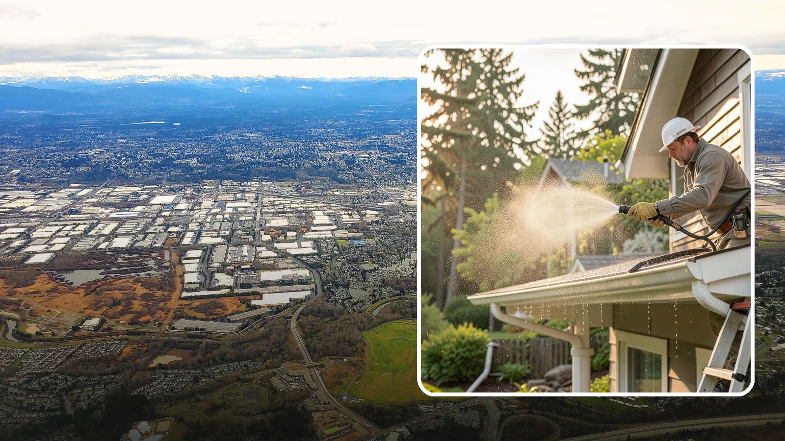 Gutter Streak Removal in Kent, King County, WA - Removal of the dark tiger stripes that streak down gutter faces from years of Northwest rain runoff.