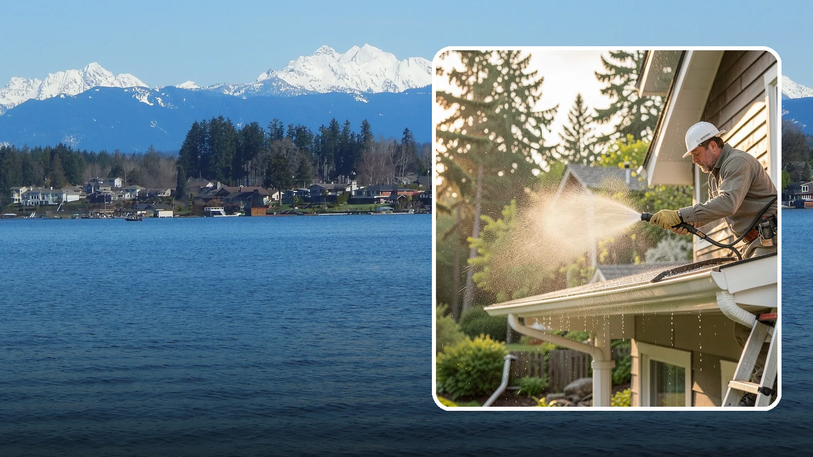 Gutter Streak Removal in Lake Stevens, Snohomish County, WA - Removal of the dark tiger stripes that streak down gutter faces from years of Northwest rain runoff.