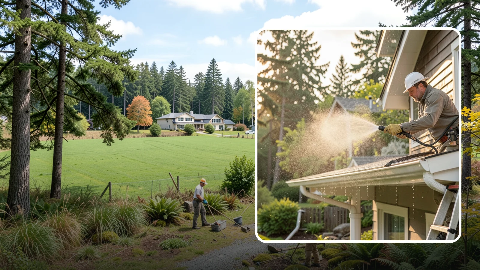 Gutter Streak Removal in Lyman, Skagit County, WA - Removal of the dark tiger stripes that streak down gutter faces from years of Northwest rain runoff.