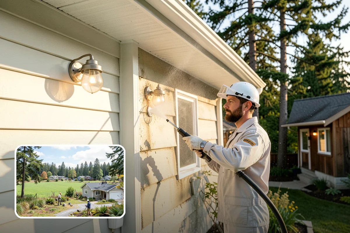 Gutter Streak Removal in Lyman, Skagit County, WA - Breaks down bonded tiger-stripe staining that washing can't