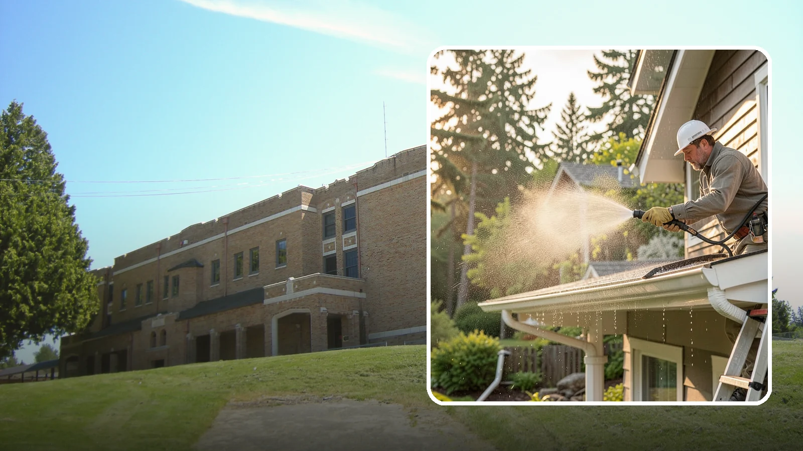 Gutter Streak Removal in Maple Valley, King County, WA - Removal of the dark tiger stripes that streak down gutter faces from years of Northwest rain runoff.