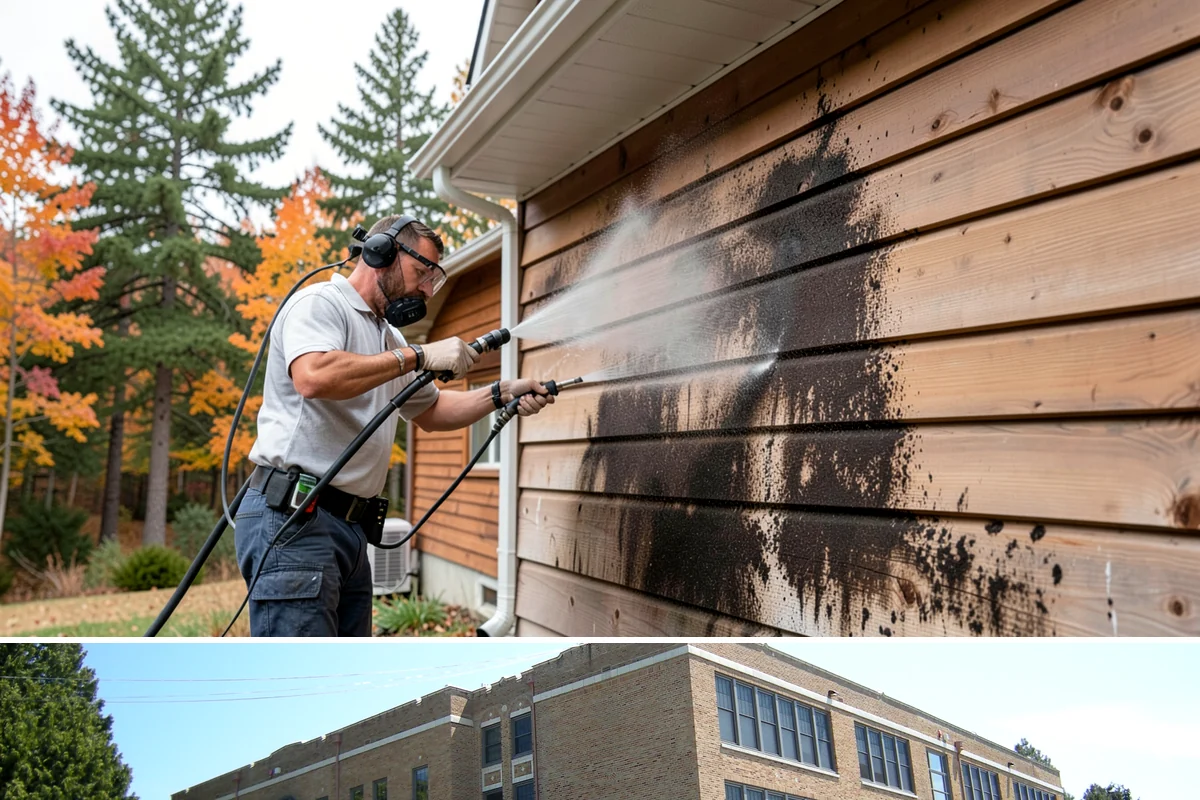 Gutter Streak Removal in Maple Valley, King County, WA - Tackle tiger stripes in summer when dry weather lets the cleaner dwell and work fully on the stains.
