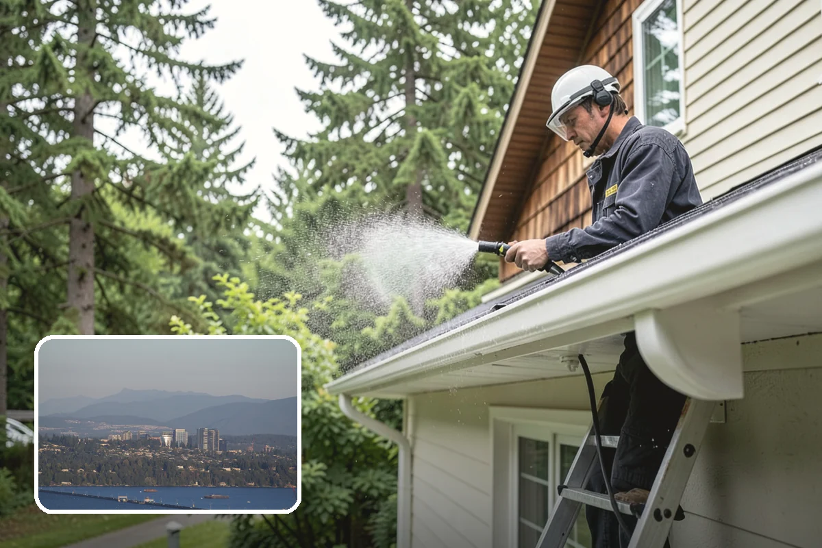 Gutter Streak Removal in Medina, King County, WA - Breaks down bonded tiger-stripe staining that washing can't