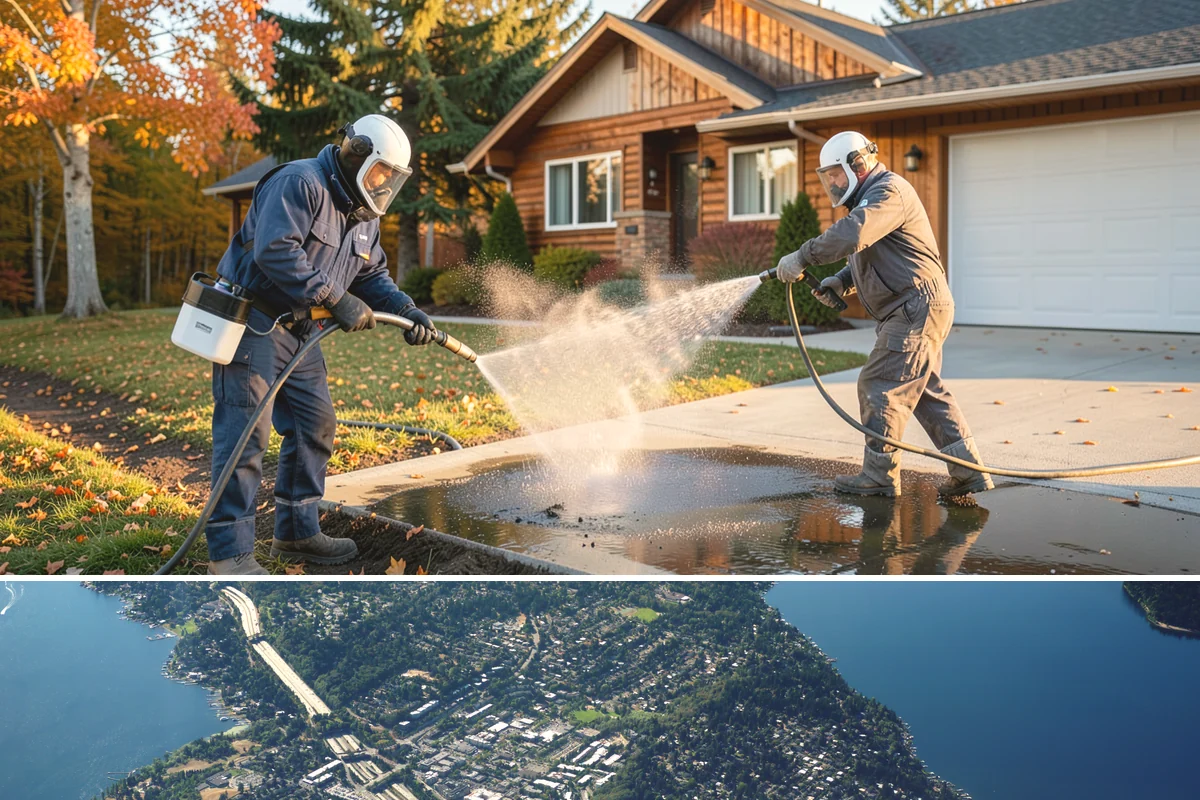 Gutter Streak Removal in Mercer Island, King County, WA - Tackle tiger stripes in summer when dry weather lets the cleaner dwell and work fully on the stains.