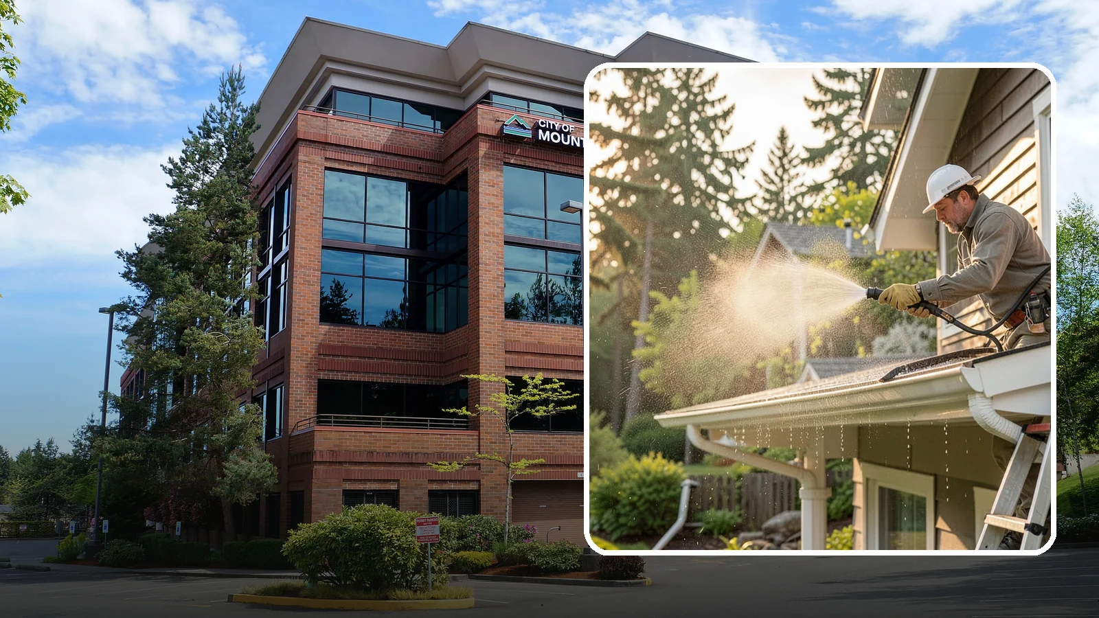Gutter Streak Removal in Mountlake Terrace, Snohomish County, WA - Removal of the dark tiger stripes that streak down gutter faces from years of Northwest rain runoff.