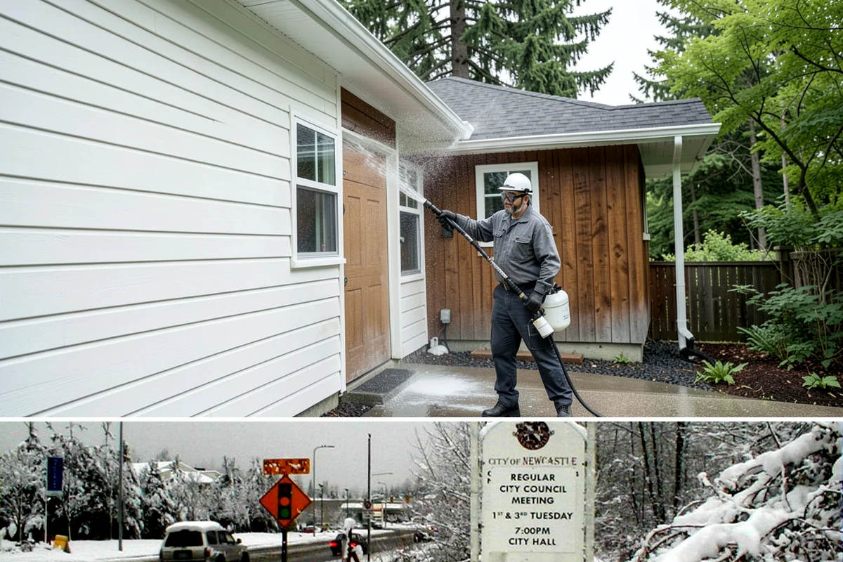 Gutter Streak Removal in Newcastle, King County, WA - Tackle tiger stripes in summer when dry weather lets the cleaner dwell and work fully on the stains.