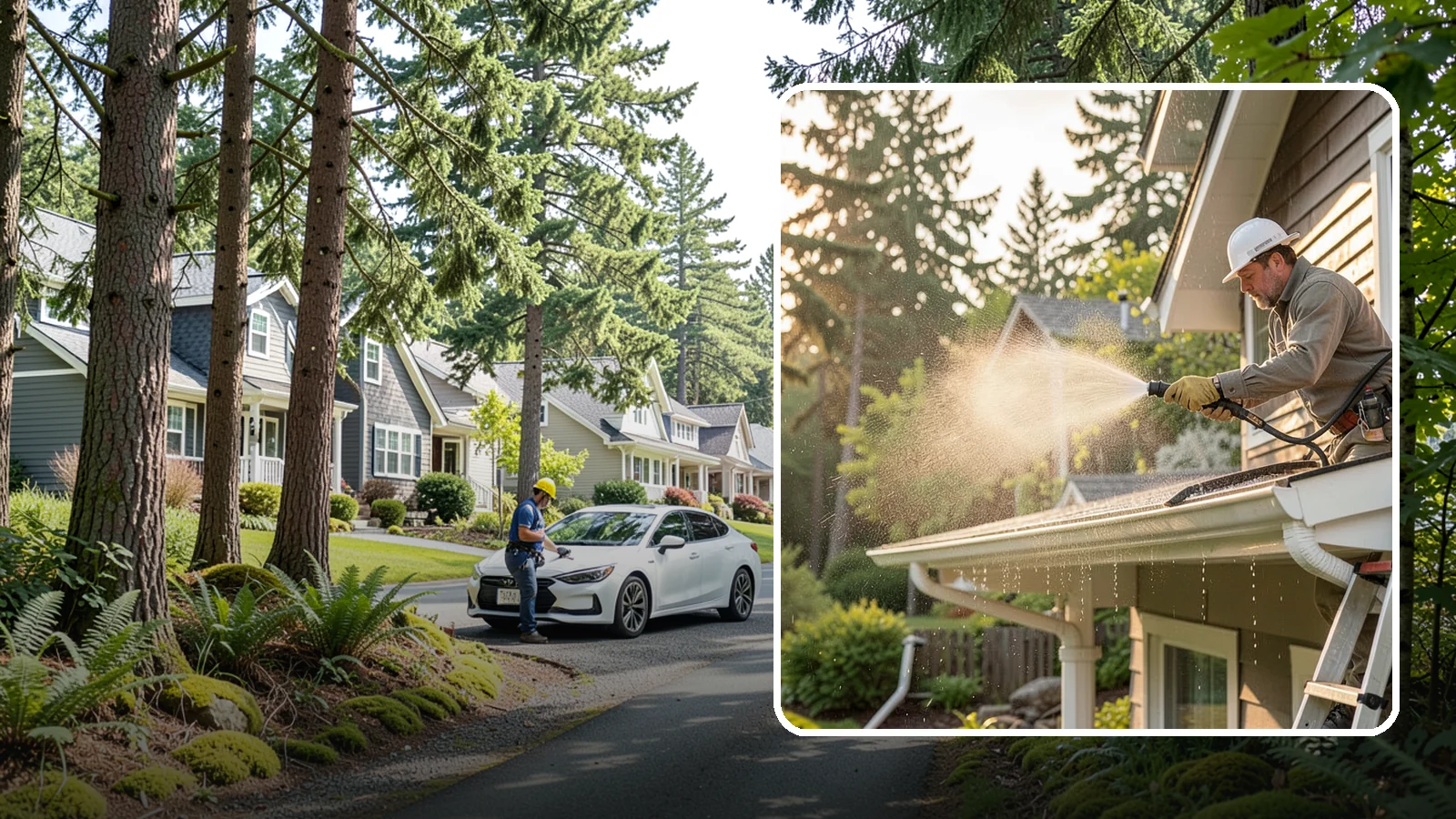 Gutter Streak Removal in Normandy Park, King County, WA - Removal of the dark tiger stripes that streak down gutter faces from years of Northwest rain runoff.