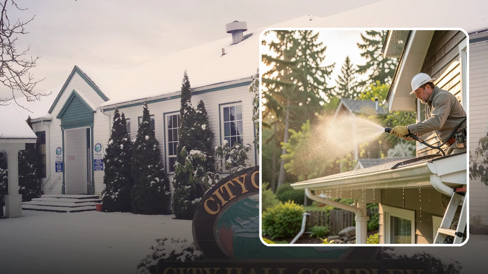 Gutter Streak Removal in Pacific, King County, WA - Removal of the dark tiger stripes that streak down gutter faces from years of Northwest rain runoff.