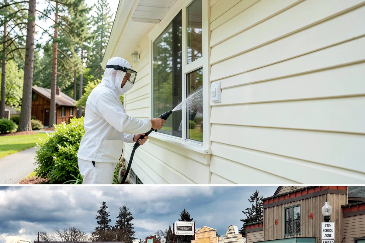 Gutter Streak Removal in Roy, Pierce County, WA - Tackle tiger stripes in summer when dry weather lets the cleaner dwell and work fully on the stains.