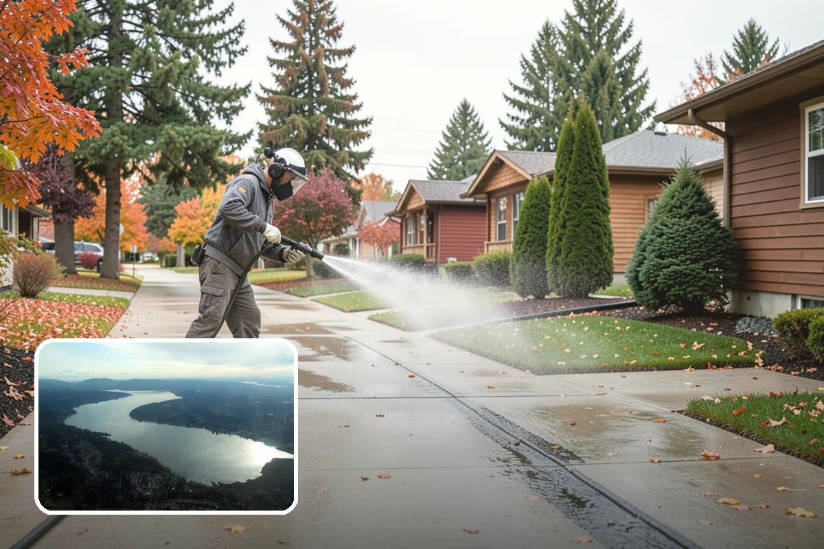 Gutter Streak Removal in Sammamish, King County, WA - Breaks down bonded tiger-stripe staining that washing can't