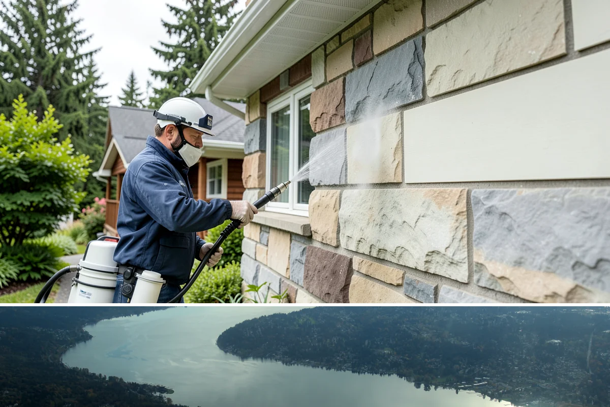 Gutter Streak Removal in Sammamish, King County, WA - Tackle tiger stripes in summer when dry weather lets the cleaner dwell and work fully on the stains.