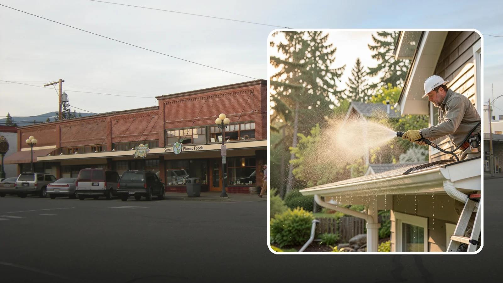 Gutter Streak Removal in Sedro-Woolley, Skagit County, WA - Removal of the dark tiger stripes that streak down gutter faces from years of Northwest rain runoff.
