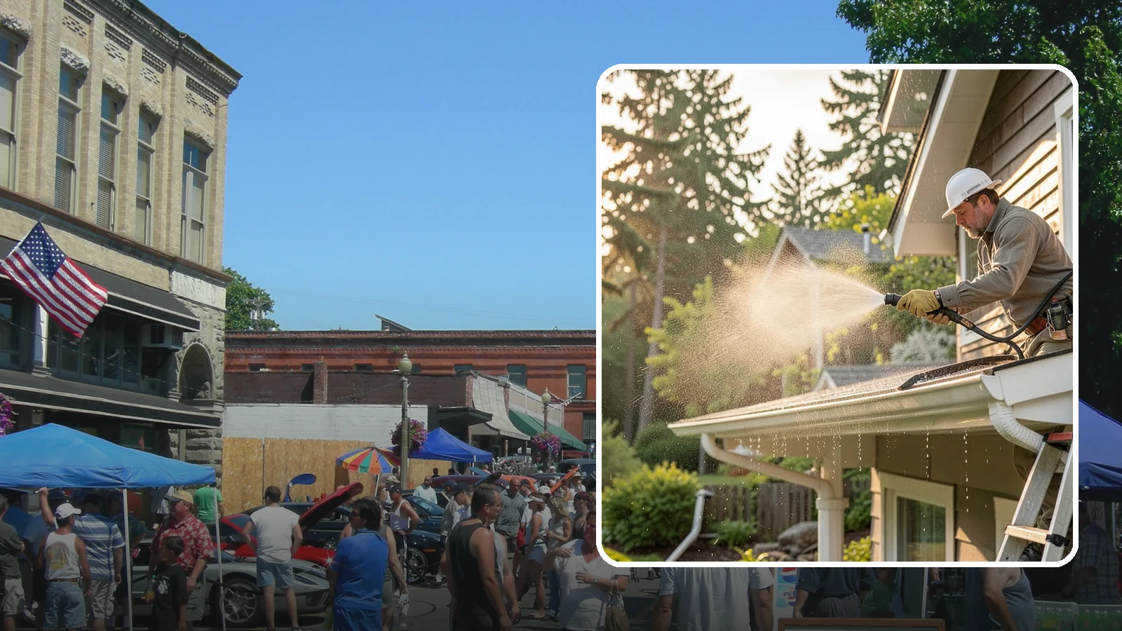 Gutter Streak Removal in Snohomish, Snohomish County, WA - Removal of the dark tiger stripes that streak down gutter faces from years of Northwest rain runoff.
