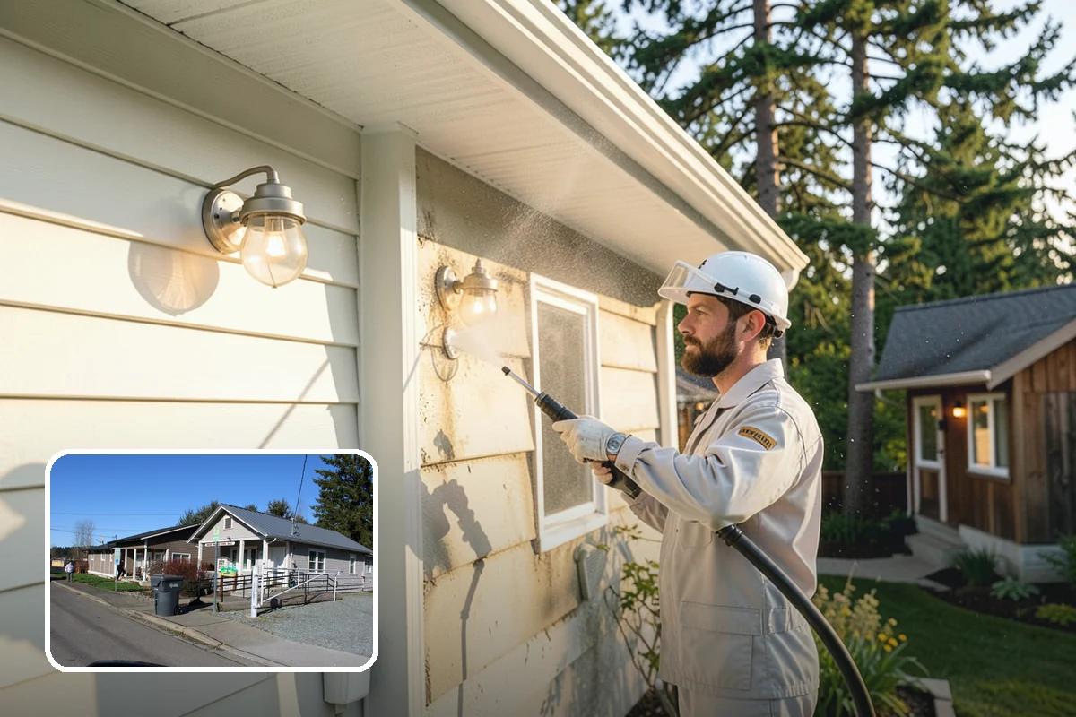 Gutter Streak Removal in South Prairie, Pierce County, WA - Breaks down bonded tiger-stripe staining that washing can't