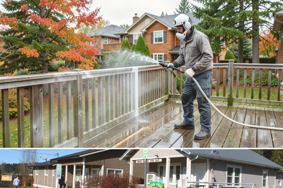 Gutter Streak Removal in South Prairie, Pierce County, WA - Tackle tiger stripes in summer when dry weather lets the cleaner dwell and work fully on the stains.