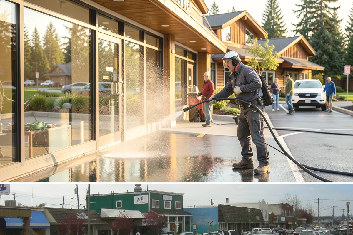 Gutter Streak Removal in Stanwood, Snohomish County, WA - Tackle tiger stripes in summer when dry weather lets the cleaner dwell and work fully on the stains.
