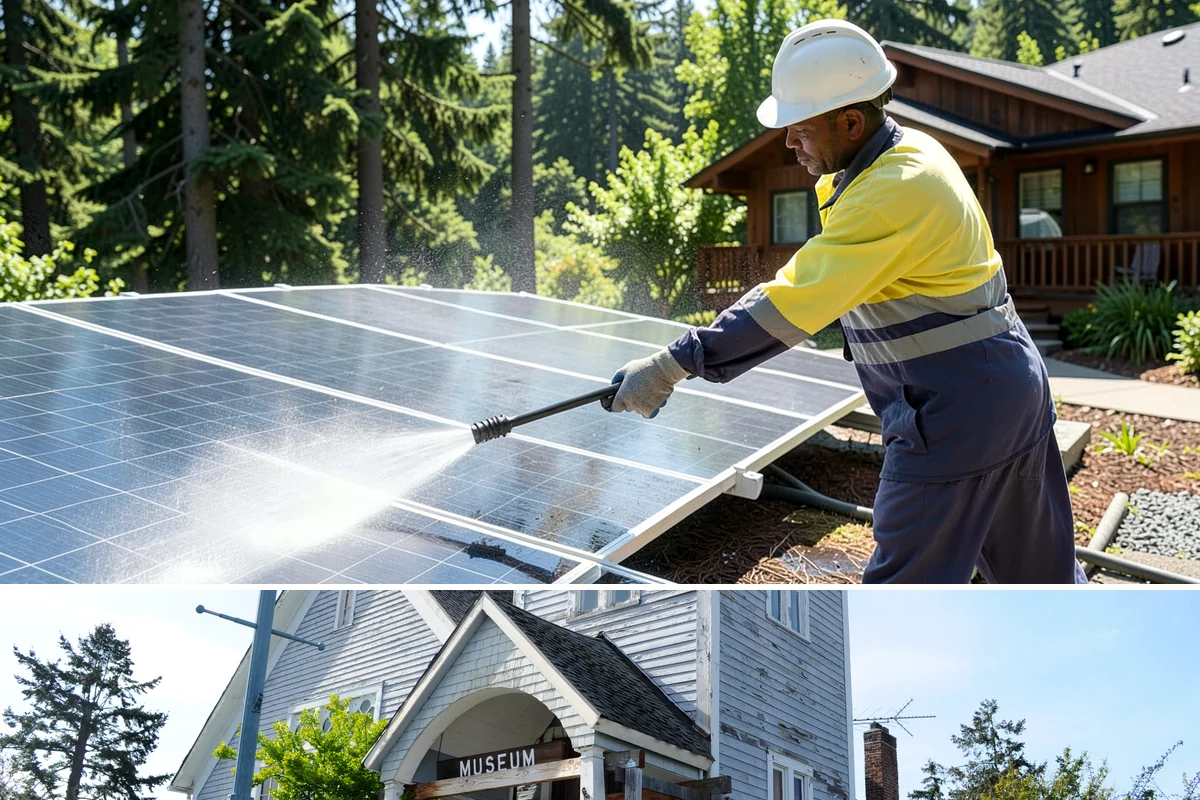 Gutter Streak Removal in Steilacoom, Pierce County, WA - Tackle tiger stripes in summer when dry weather lets the cleaner dwell and work fully on the stains.