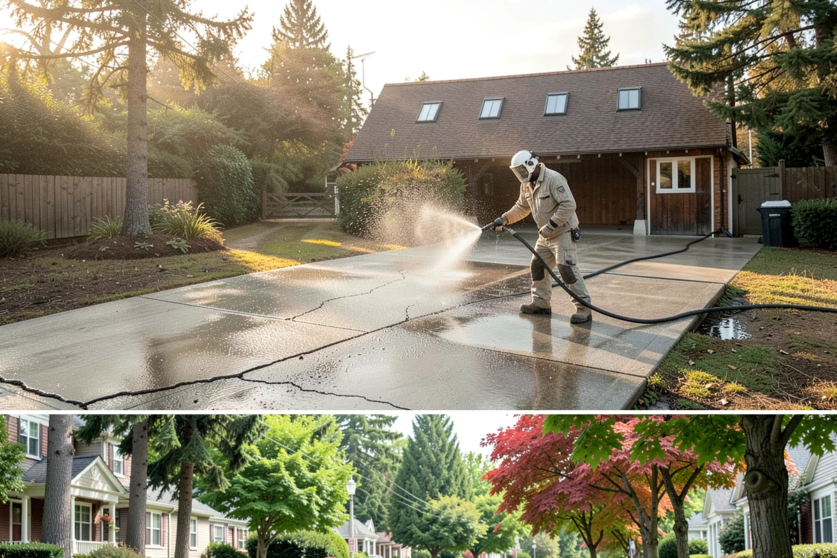 Handrail Cleaning in Beaux Arts Village, King County, WA - Spring cleaning clears winter algae and film from rails just as outdoor traffic picks up.