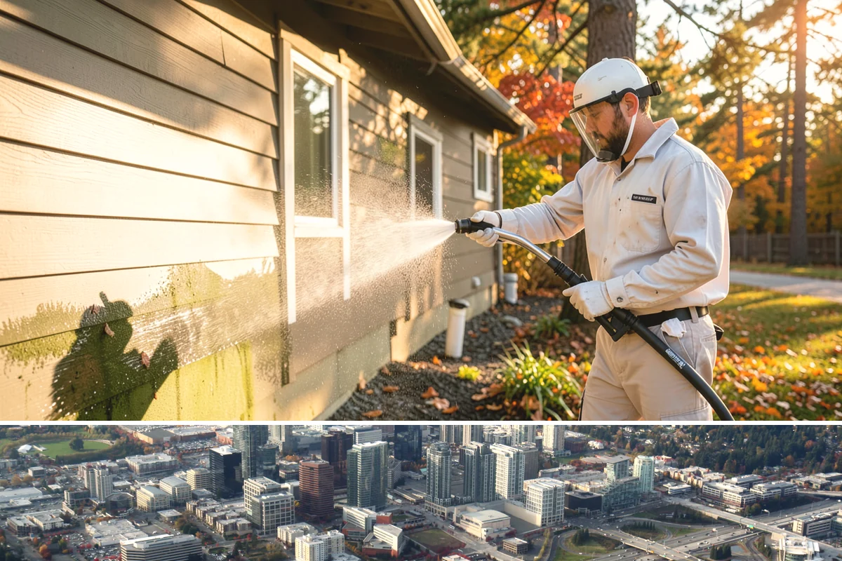 Handrail Cleaning in Bellevue, King County, WA - Spring cleaning clears winter algae and film from rails just as outdoor traffic picks up.
