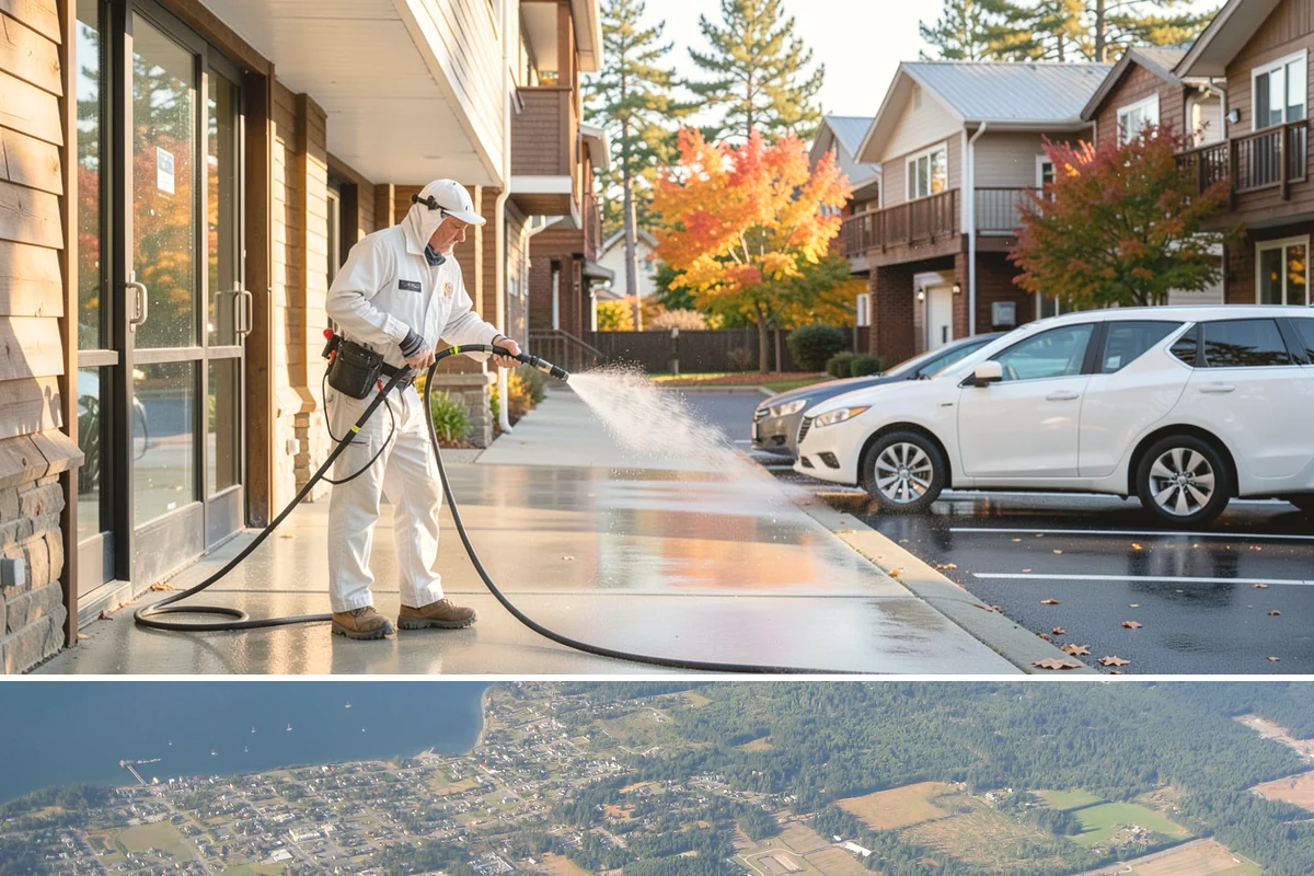 Handrail Cleaning in Coupeville, Island County, WA - Spring cleaning clears winter algae and film from rails just as outdoor traffic picks up.