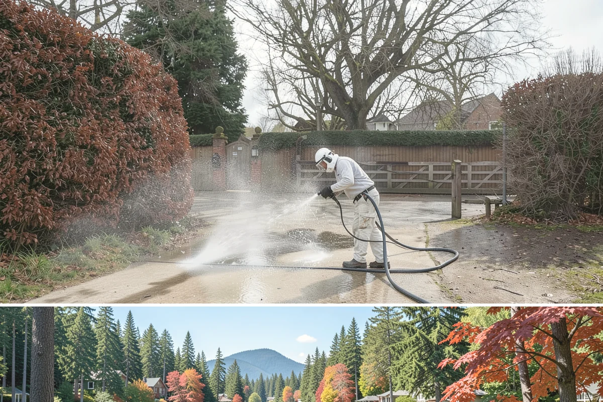 Handrail Cleaning in Covington, King County, WA - Spring cleaning clears winter algae and film from rails just as outdoor traffic picks up.