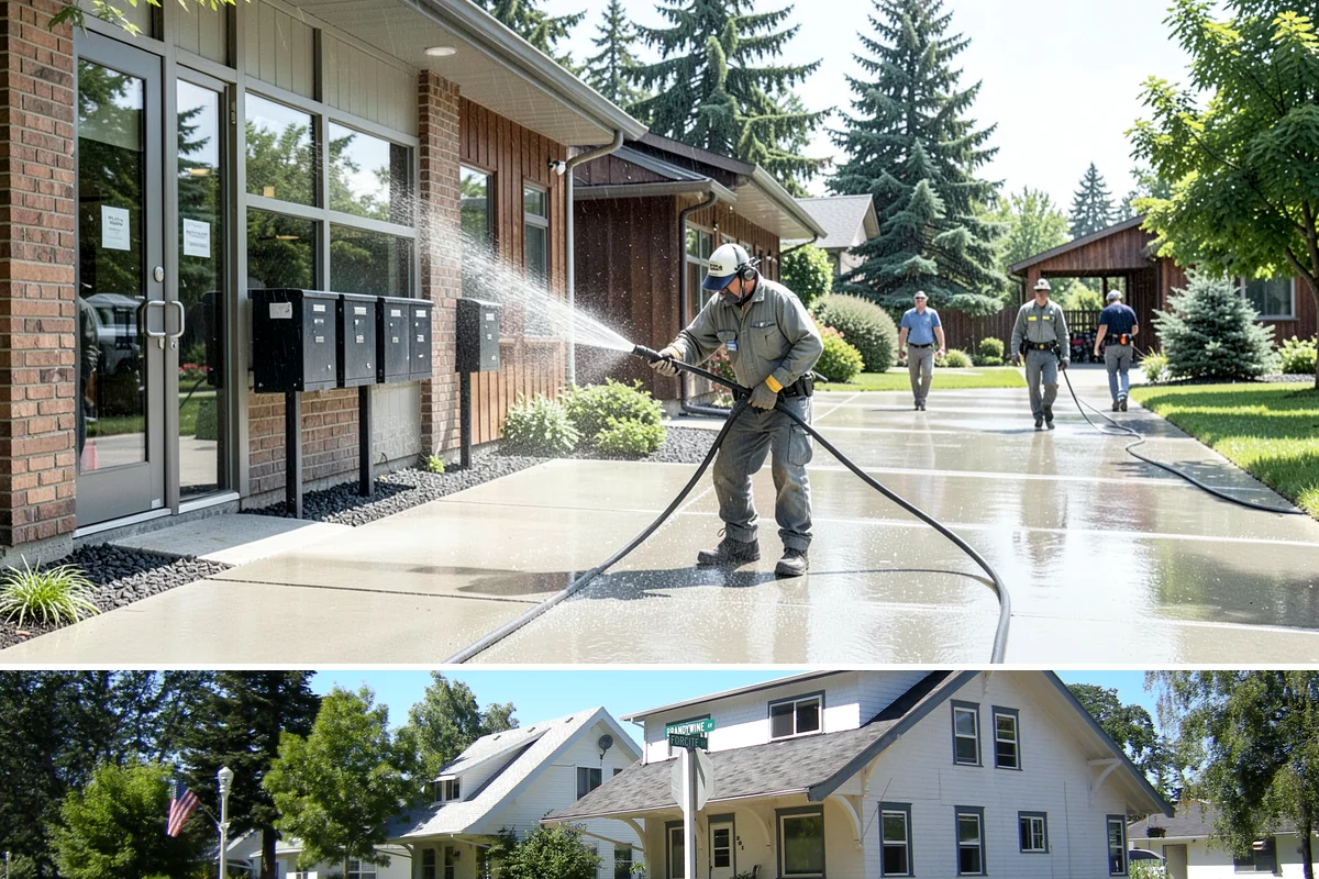 Handrail Cleaning in DuPont, Pierce County, WA - Spring cleaning clears winter algae and film from rails just as outdoor traffic picks up.