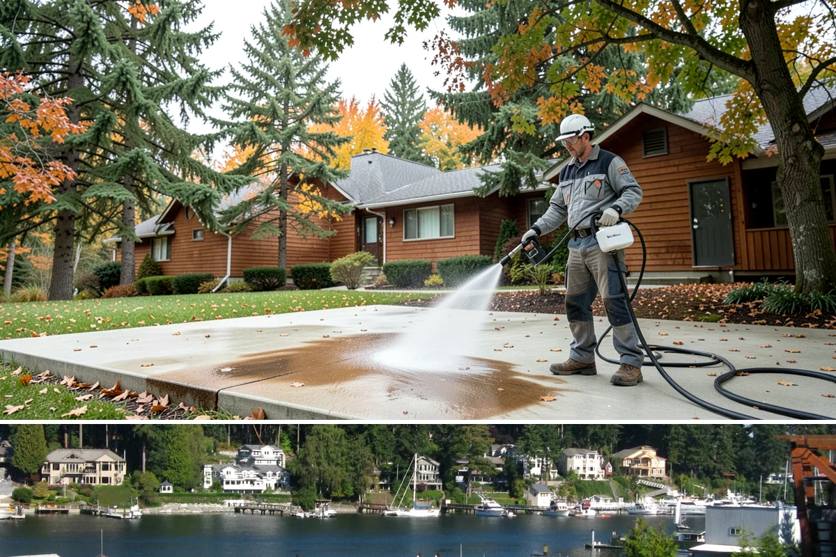 Handrail Cleaning in Gig Harbor, Pierce County, WA - Spring cleaning clears winter algae and film from rails just as outdoor traffic picks up.