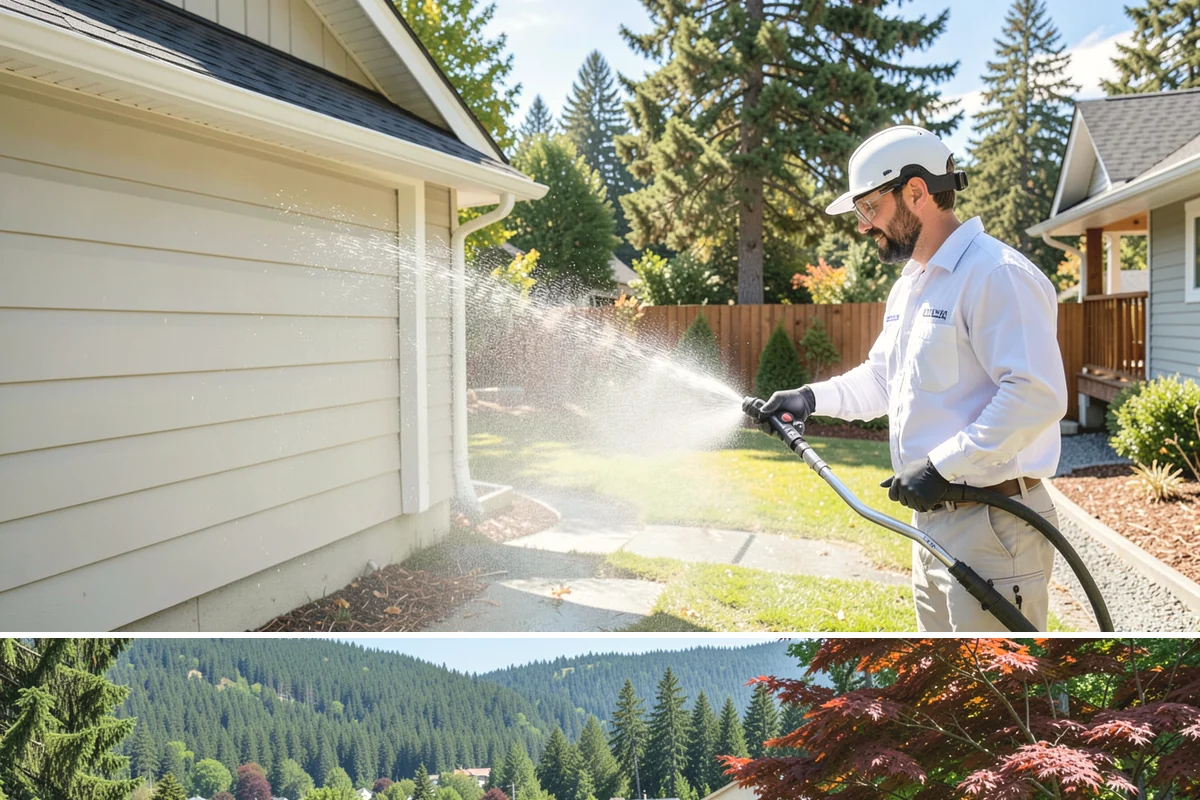Handrail Cleaning in Index, Snohomish County, WA - Spring cleaning clears winter algae and film from rails just as outdoor traffic picks up.