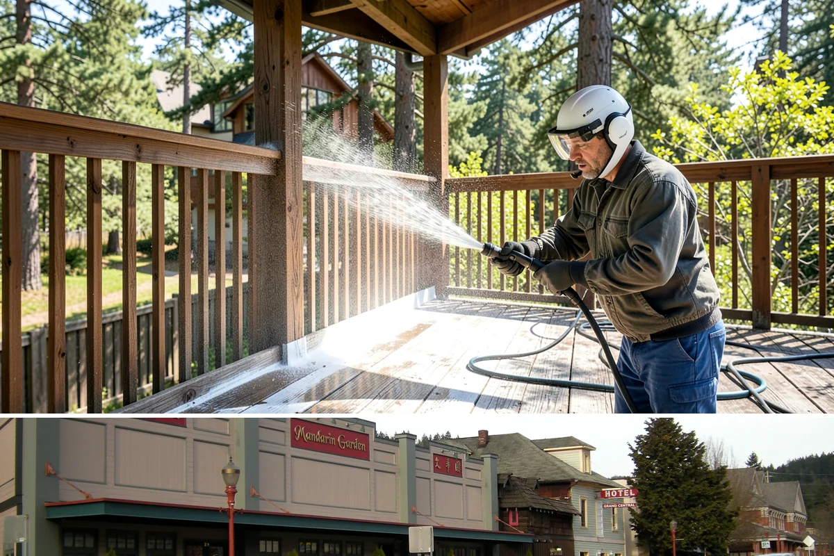 Handrail Cleaning in Issaquah, King County, WA - Spring cleaning clears winter algae and film from rails just as outdoor traffic picks up.