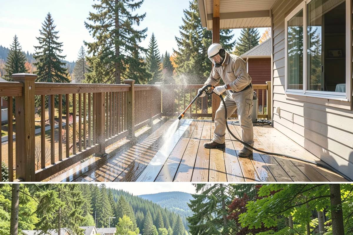 Handrail Cleaning in Lake Forest Park, King County, WA - Spring cleaning clears winter algae and film from rails just as outdoor traffic picks up.