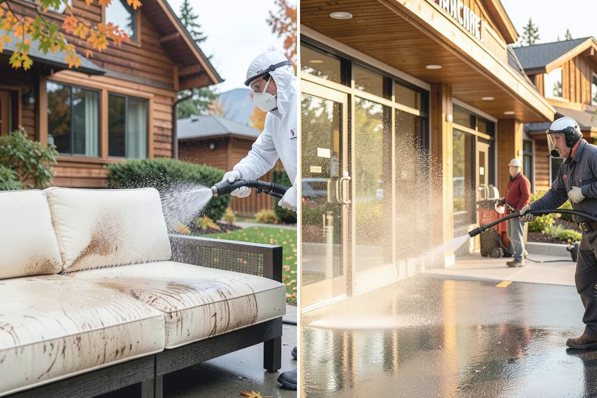 Handrail Cleaning in Marysville, Snohomish County, WA - Wipe loose debris and cobwebs from the rail