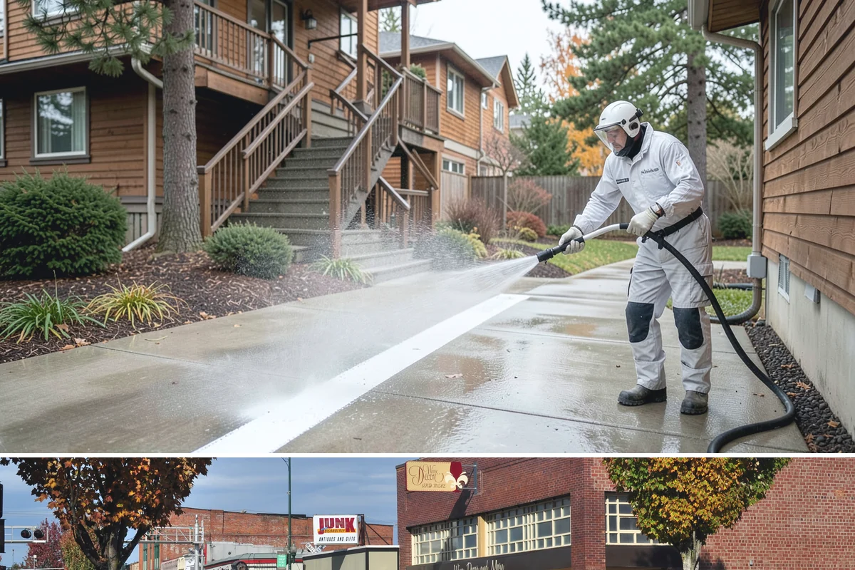 Handrail Cleaning in Puyallup, Pierce County, WA - Spring cleaning clears winter algae and film from rails just as outdoor traffic picks up.