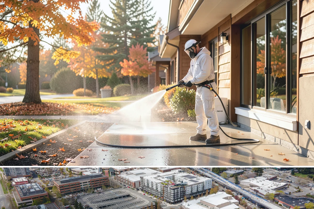 Handrail Cleaning in Redmond, King County, WA - Spring cleaning clears winter algae and film from rails just as outdoor traffic picks up.