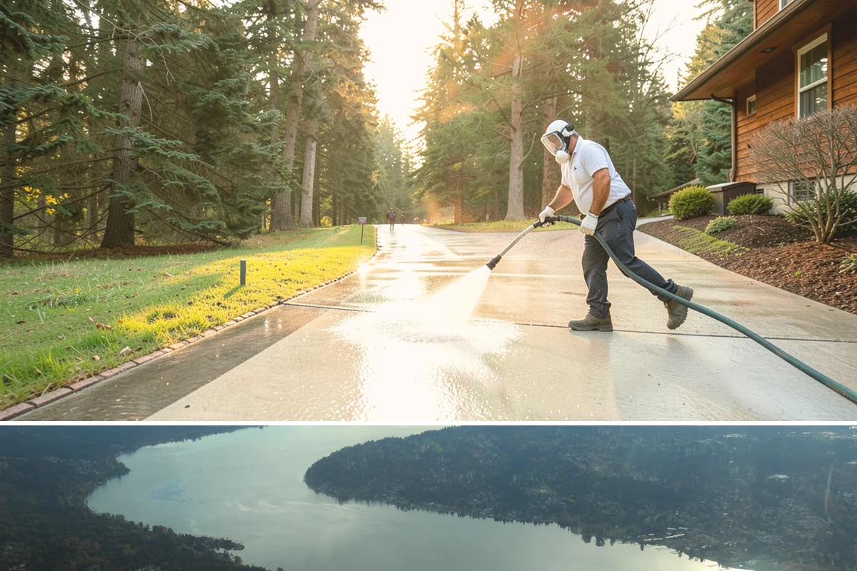 Handrail Cleaning in Sammamish, King County, WA - Spring cleaning clears winter algae and film from rails just as outdoor traffic picks up.