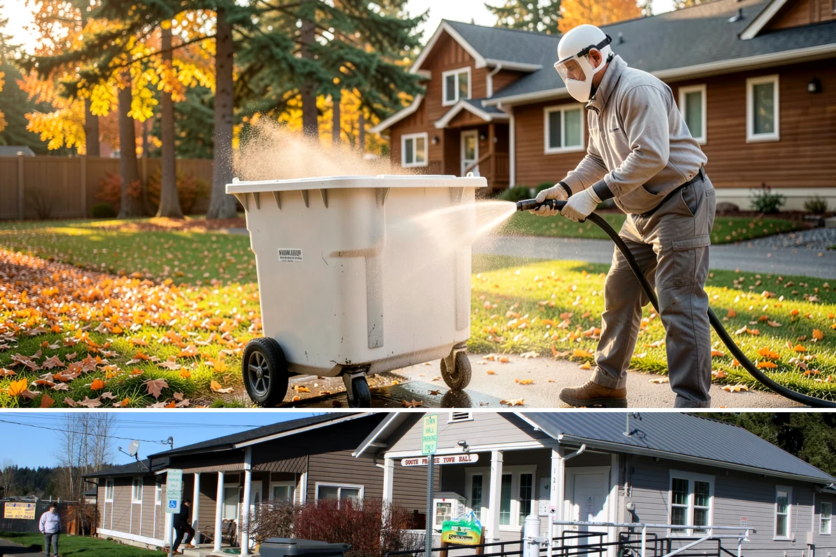 Handrail Cleaning in South Prairie, Pierce County, WA - Spring cleaning clears winter algae and film from rails just as outdoor traffic picks up.