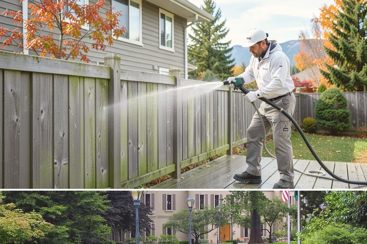 Handrail Cleaning in Woodinville, King County, WA - Spring cleaning clears winter algae and film from rails just as outdoor traffic picks up.