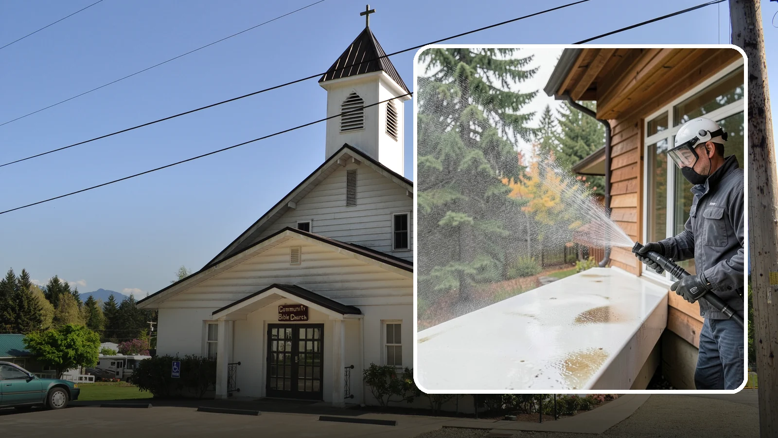 Hard Water Stain Removal in Concrete, Skagit County, WA - Specialized removal of the chalky hard-water spots sprinklers and mineral-rich runoff bake onto Northwest glass.