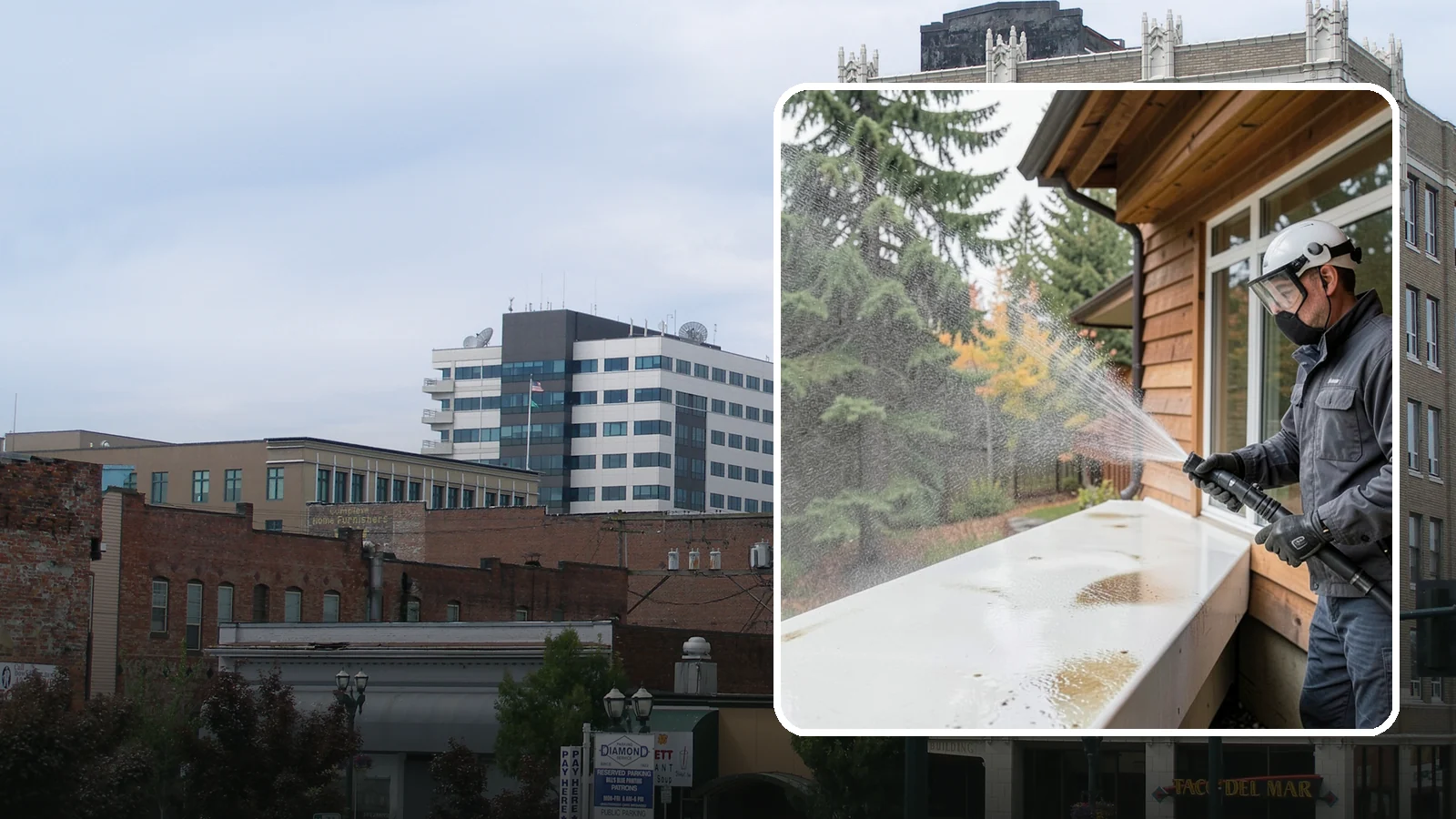 Hard Water Stain Removal in Everett, Snohomish County, WA - Specialized removal of the chalky hard-water spots sprinklers and mineral-rich runoff bake onto Northwest glass.