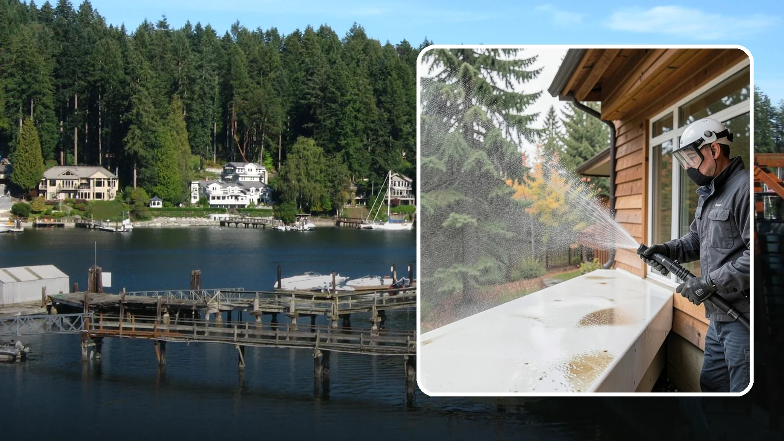 Hard Water Stain Removal in Gig Harbor, Pierce County, WA - Specialized removal of the chalky hard-water spots sprinklers and mineral-rich runoff bake onto Northwest glass.