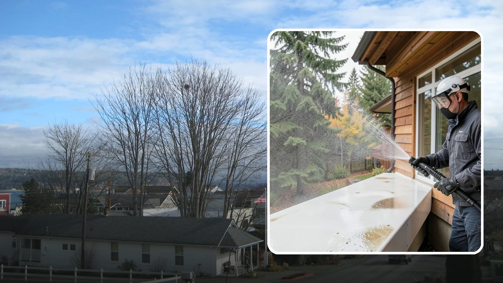 Hard Water Stain Removal in Langley, Island County, WA - Specialized removal of the chalky hard-water spots sprinklers and mineral-rich runoff bake onto Northwest glass.
