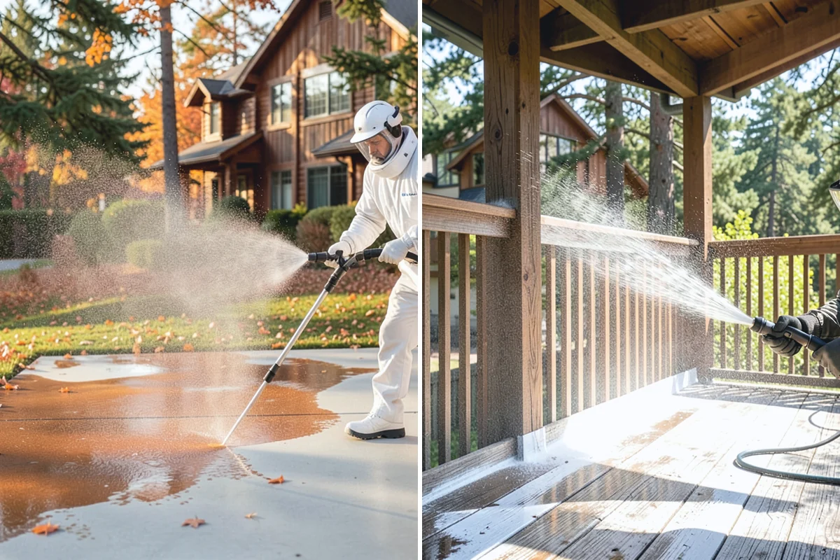 Hardwood Deck Cleaning in Coupeville, Island County, WA - Clear the deck and test a small area