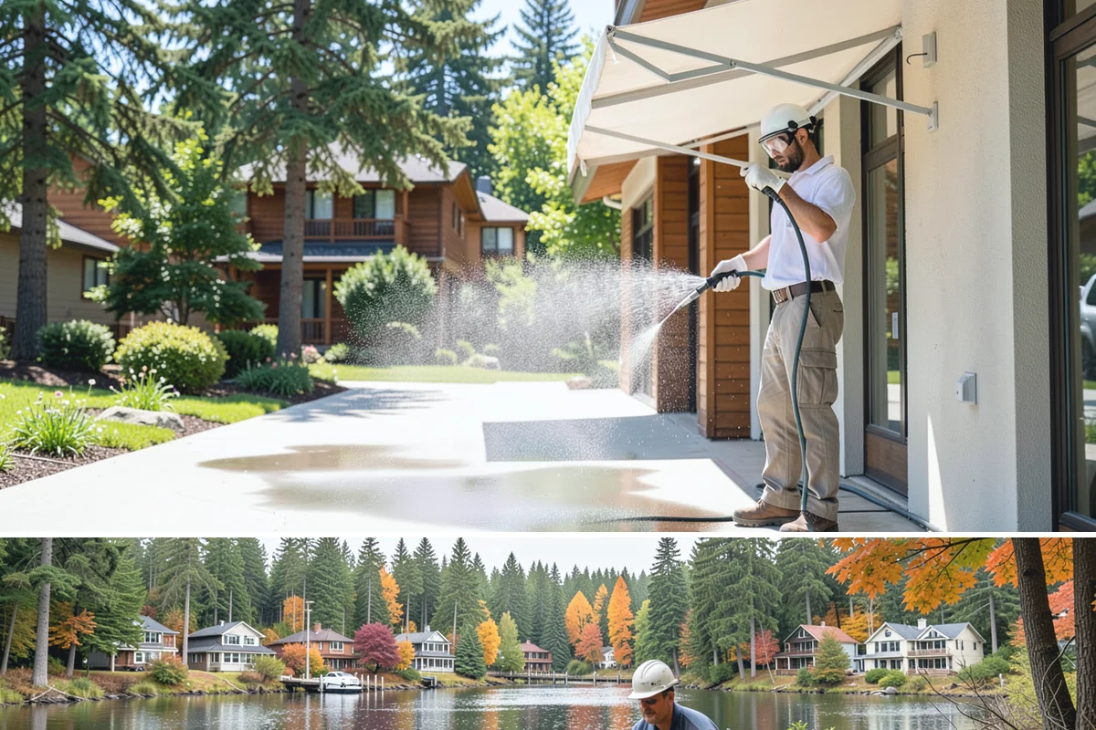 Hardwood Deck Cleaning in La Conner, Skagit County, WA - Clean hardwood decks in dry summer weather so the dense boards fully dry before oiling.