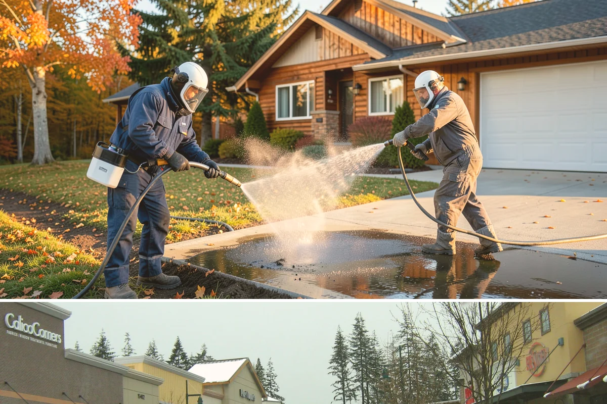 Hardwood Deck Cleaning in Mill Creek, Snohomish County, WA - Clean hardwood decks in dry summer weather so the dense boards fully dry before oiling.